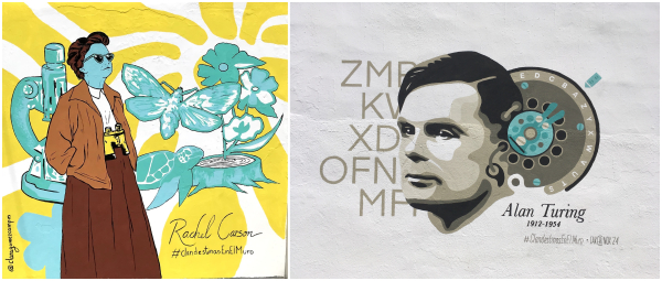Imágenes de los dos murales sobre la bióloga Rachel Carson y el matemático Alan Turing