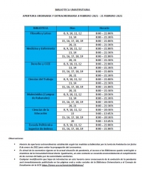 Horarios de apertura extraordinaria de las bibliotecas universitarias (del 8 al 21 de febrero)