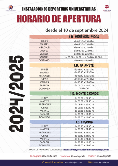 Nuevos horarios de apertura de las instalaciones deportivas