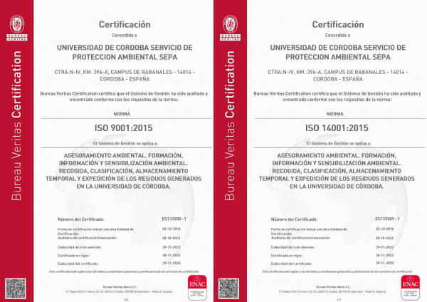 Imagen de los certificados conseguidos por el SEPA.