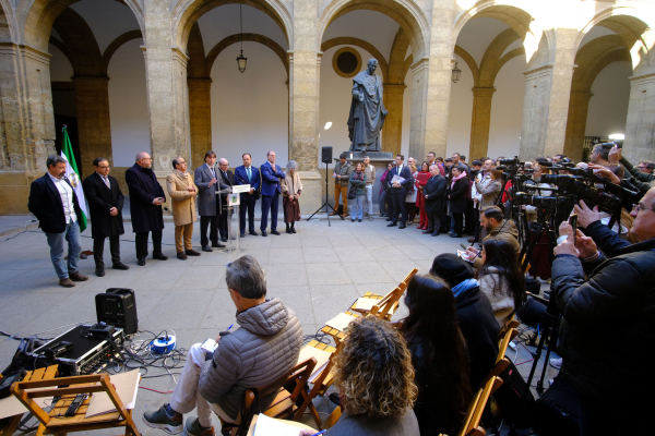 Un momento de la rueda de prensa de los rectores de las universidades públicas de Andalucía celebrada hoy en Sevilla.