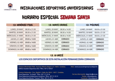 Horario especial de Semana Santa 2021 en las instalaciones deportivas de la UCO