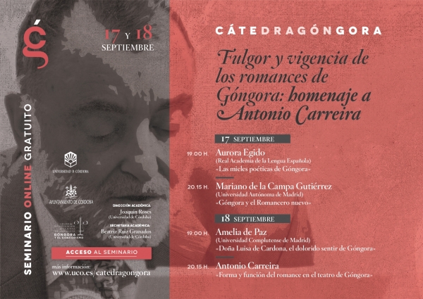 La Cátedra Góngora organiza el seminario virtual “Fulgor y vigencia de los romances de Góngora: homenaje a Antonio Carreira”